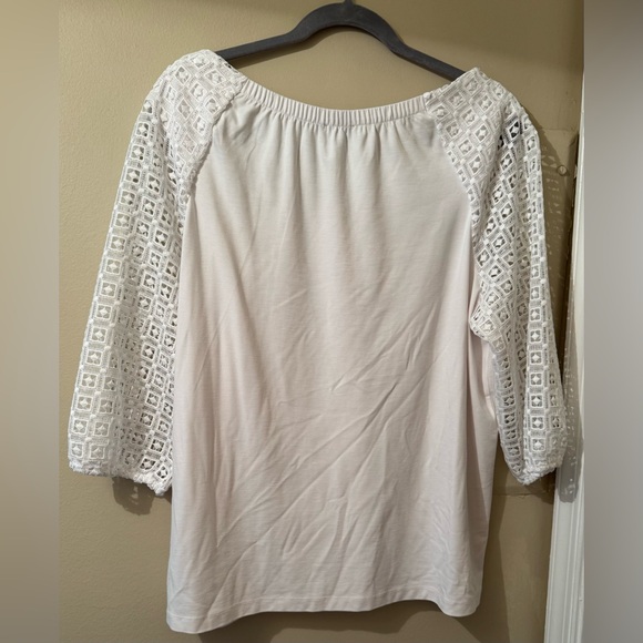 Talbots White Blouse with Mesh Embroidered
Sleeves - Picture 2 of 7
